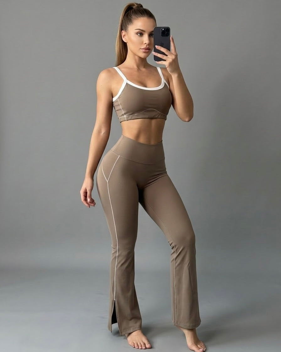 Set Viral De 2 piezas For Dama Calza Flare Y Peto Dry-Fit -YJ306