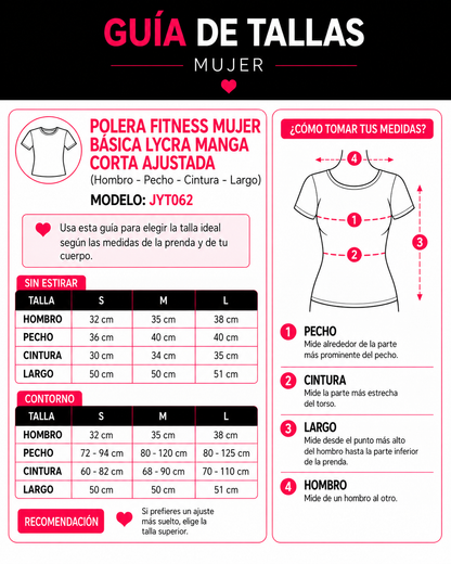 Polera Fitness Mujer Básica Lycra Manga Corta Ajustada - JYT062