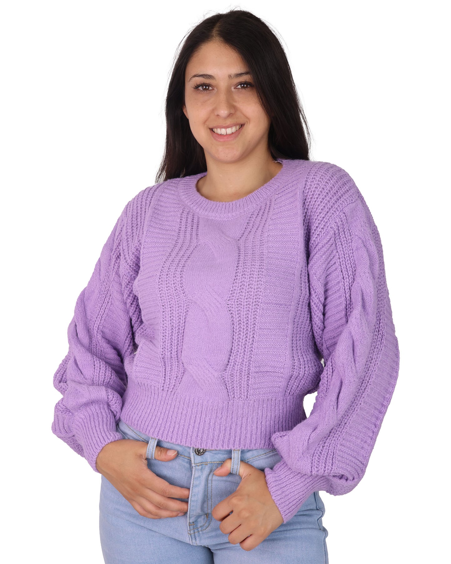 sweater manga globo color solido