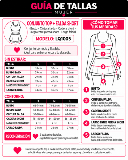 Conjunto Mujer Fitness Peto Top y Falda Short Padel Yoga - LQ1005