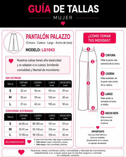 Pantalón Palazzo Mujer Cintura Elástica Con Cordón Ajustable - LQ1043