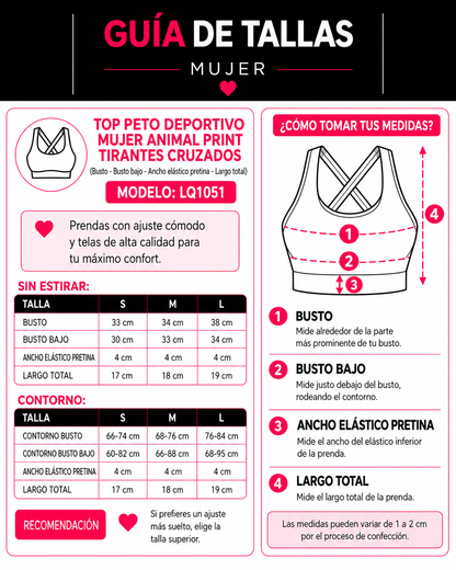 Top Peto Deportivo Mujer Animal Print Tirantes Cruzados - LQ1051