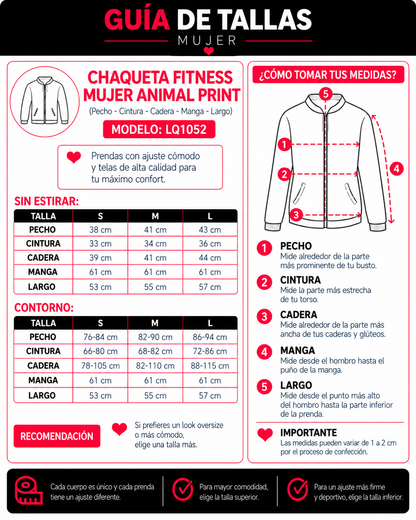 Chaqueta Fitness Mujer Animal Print con Cierre y Bolsillos - LQ1052