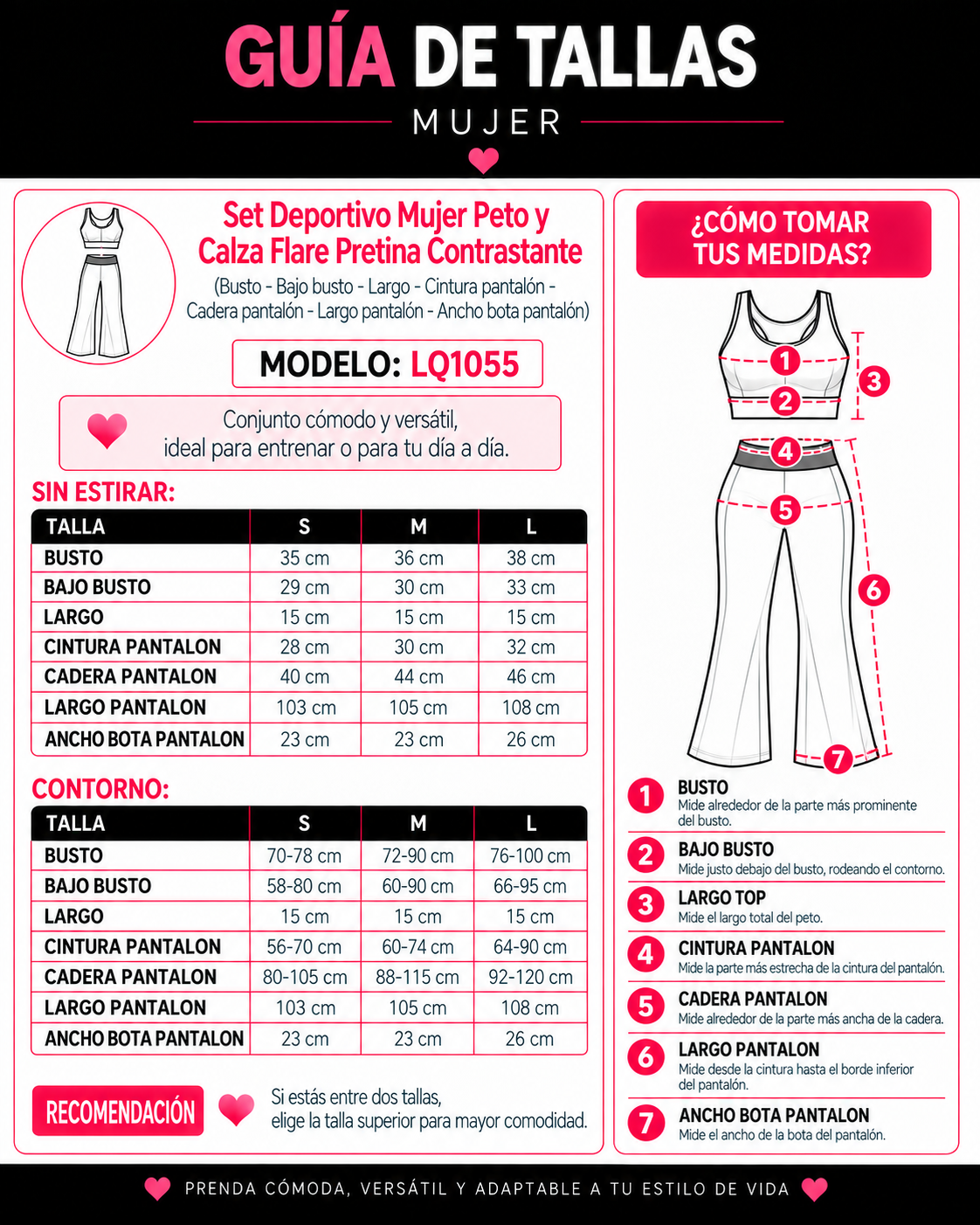 Set Deportivo Mujer Peto y Calza Flare Pretina Contrastante - LQ1055