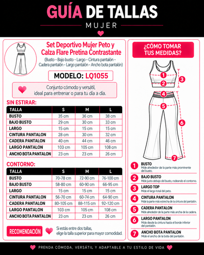 Set Deportivo Mujer Peto y Calza Flare Pretina Contrastante - LQ1055