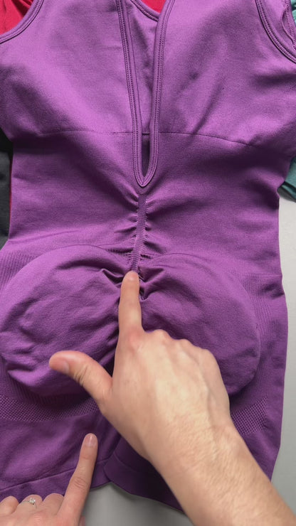 Enterizo Corto con Corte en V en la Espalda y Push Up - YJ289