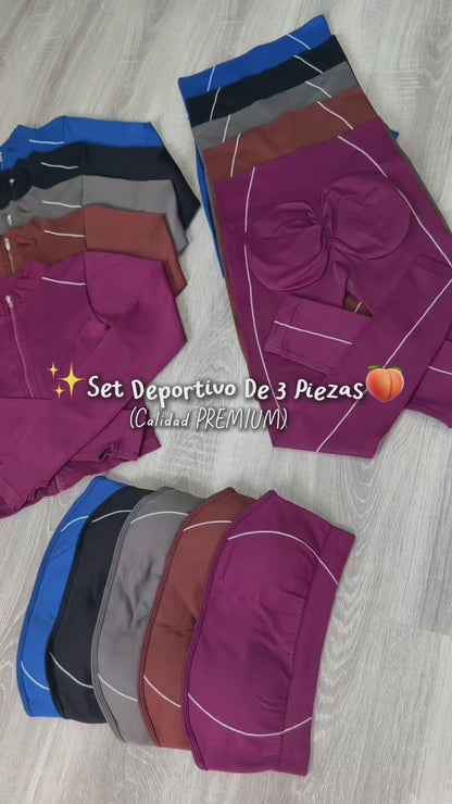 Set Deportivo 3 Piezas Mujer - Chaqueta + Calza + Strapless - YJ302