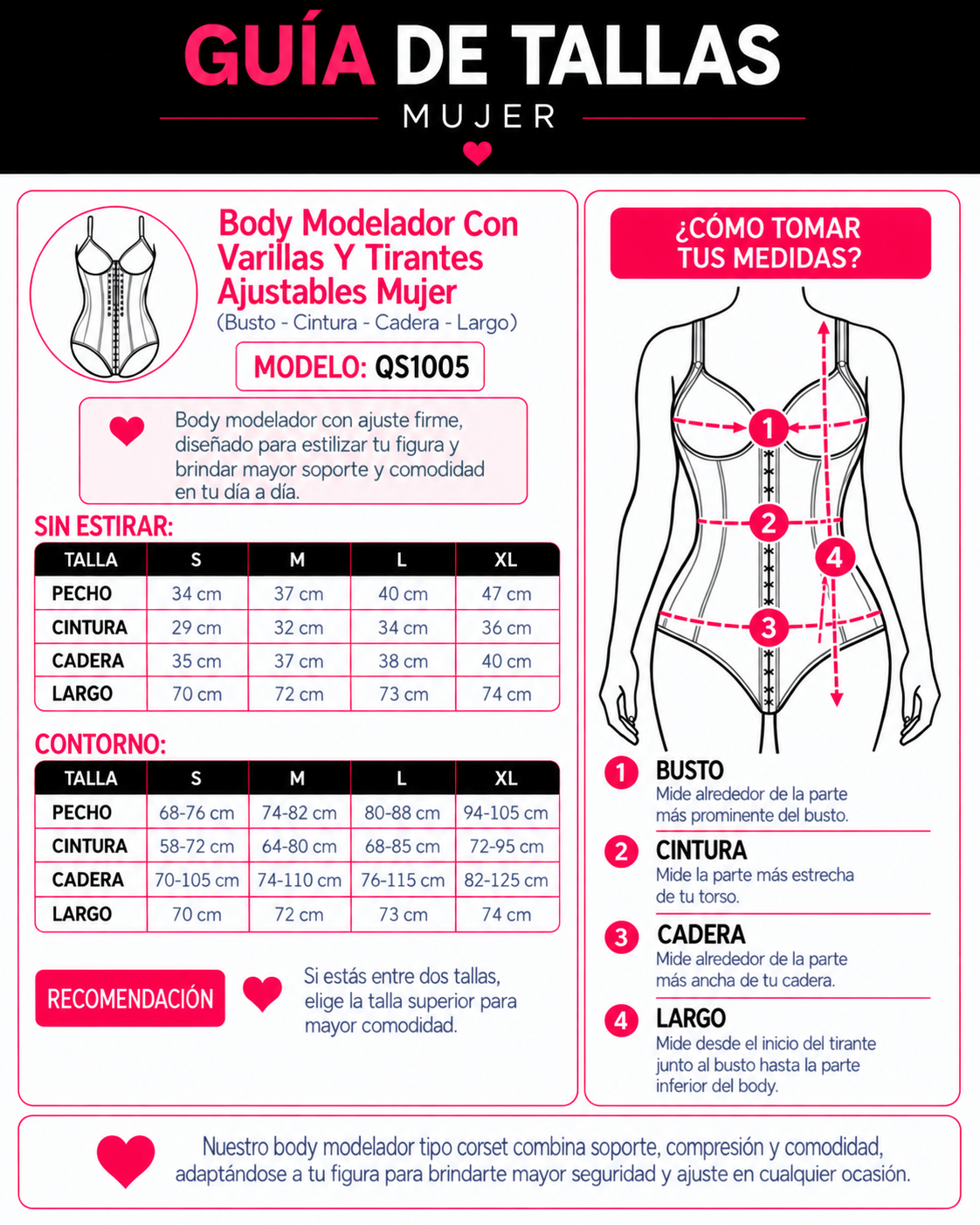 Body Modelador Con Varillas Y Tirantes Ajustables Mujer - QS1005