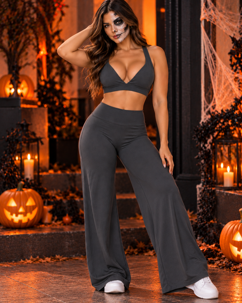 Set Mujer Palazzo Corte Corazón Top Peto Relleno Removible - YJ359