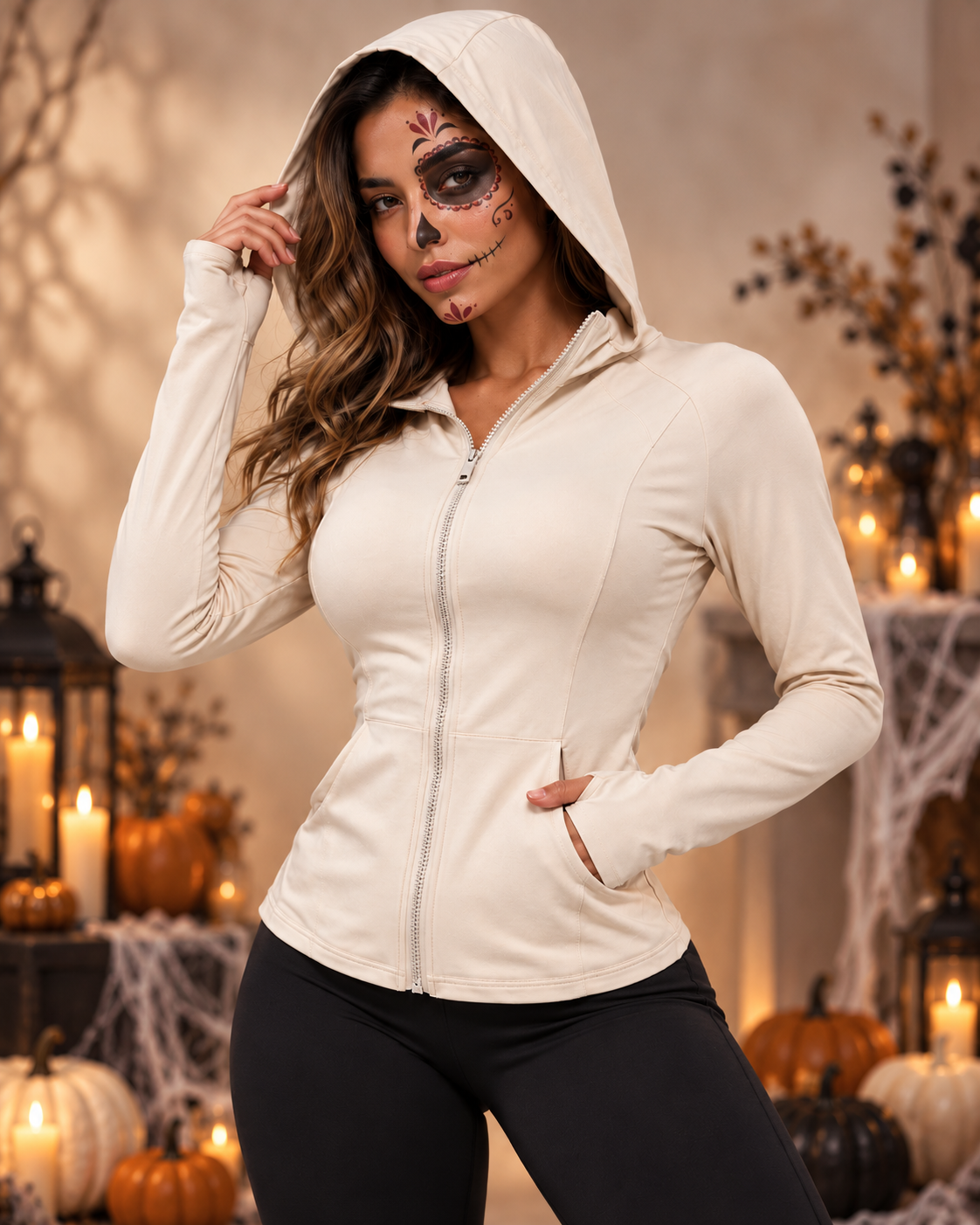 Chaqueta Fitness Mujer Ajustada Con Capucha y Bolsillos - JYT064