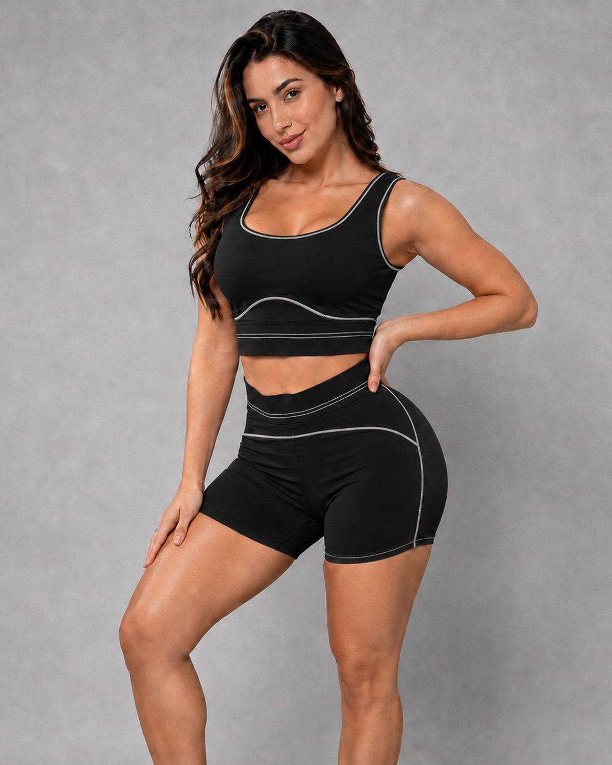 Conjunto Deportivo Mujer Short Tiro Alto Y Peto Top Gym - YK37163