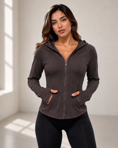 Chaqueta Fitness Mujer Ajustada Con Capucha y Bolsillos - JYT064