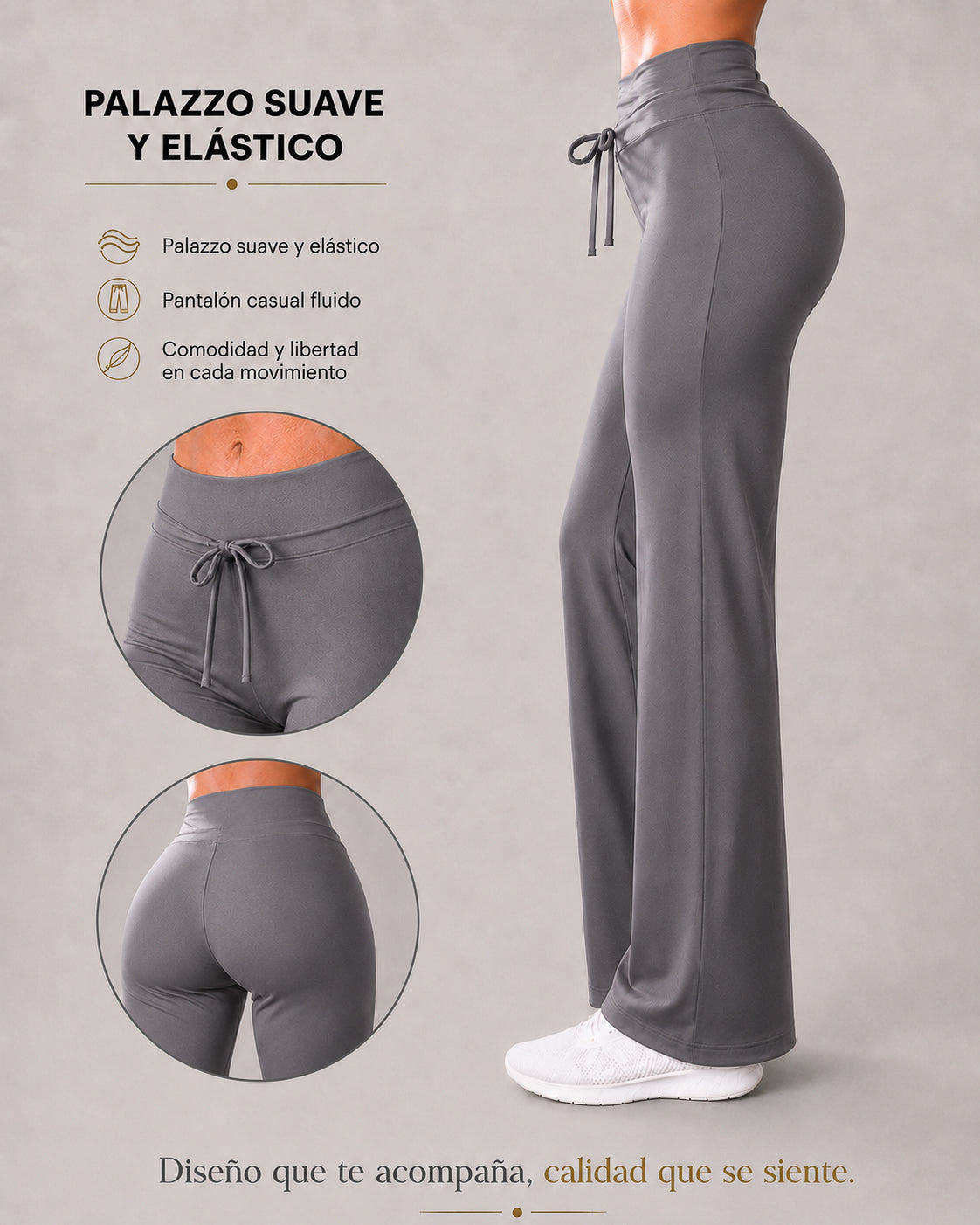 Pantalón Palazzo Mujer Tiro Alto Lazo Ajustable Pierna Ancha - LQ1044