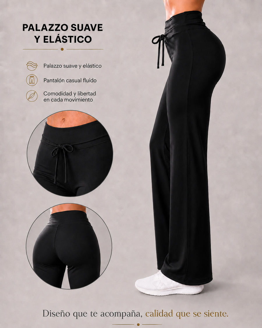Pantalón Palazzo Mujer Tiro Alto Lazo Ajustable Pierna Ancha - LQ1044