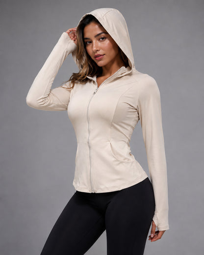Chaqueta Fitness Mujer Ajustada Con Capucha y Bolsillos - JYT064