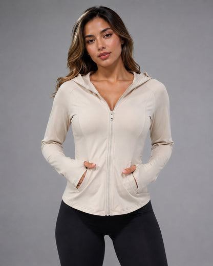 Chaqueta Fitness Mujer Ajustada Con Capucha y Bolsillos - JYT064