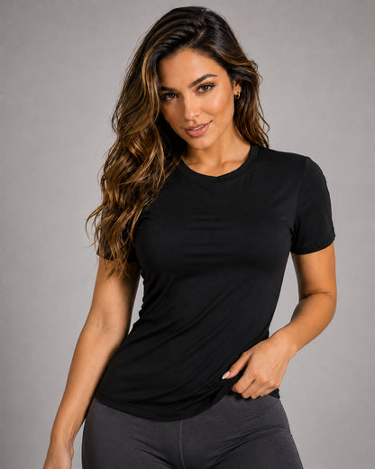 Polera Fitness Mujer Ajustada Elástica Manga Corta Básica - QS1055