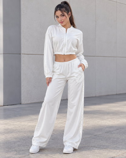 Conjunto Deportivo Mujer Palazzo con Bolsillos Chaqueta Crop - LQ1012