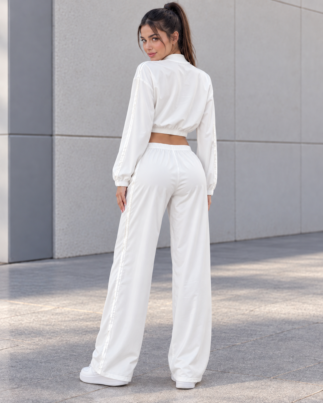 Conjunto Deportivo Mujer Palazzo con Bolsillos Chaqueta Crop - LQ1012