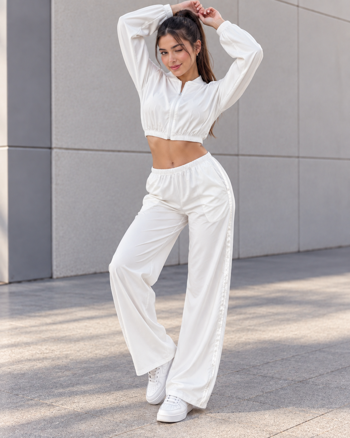 Conjunto Deportivo Mujer Palazzo con Bolsillos Chaqueta Crop - LQ1012