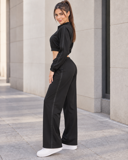 Conjunto Deportivo Mujer Palazzo con Bolsillos Chaqueta Crop - LQ1012