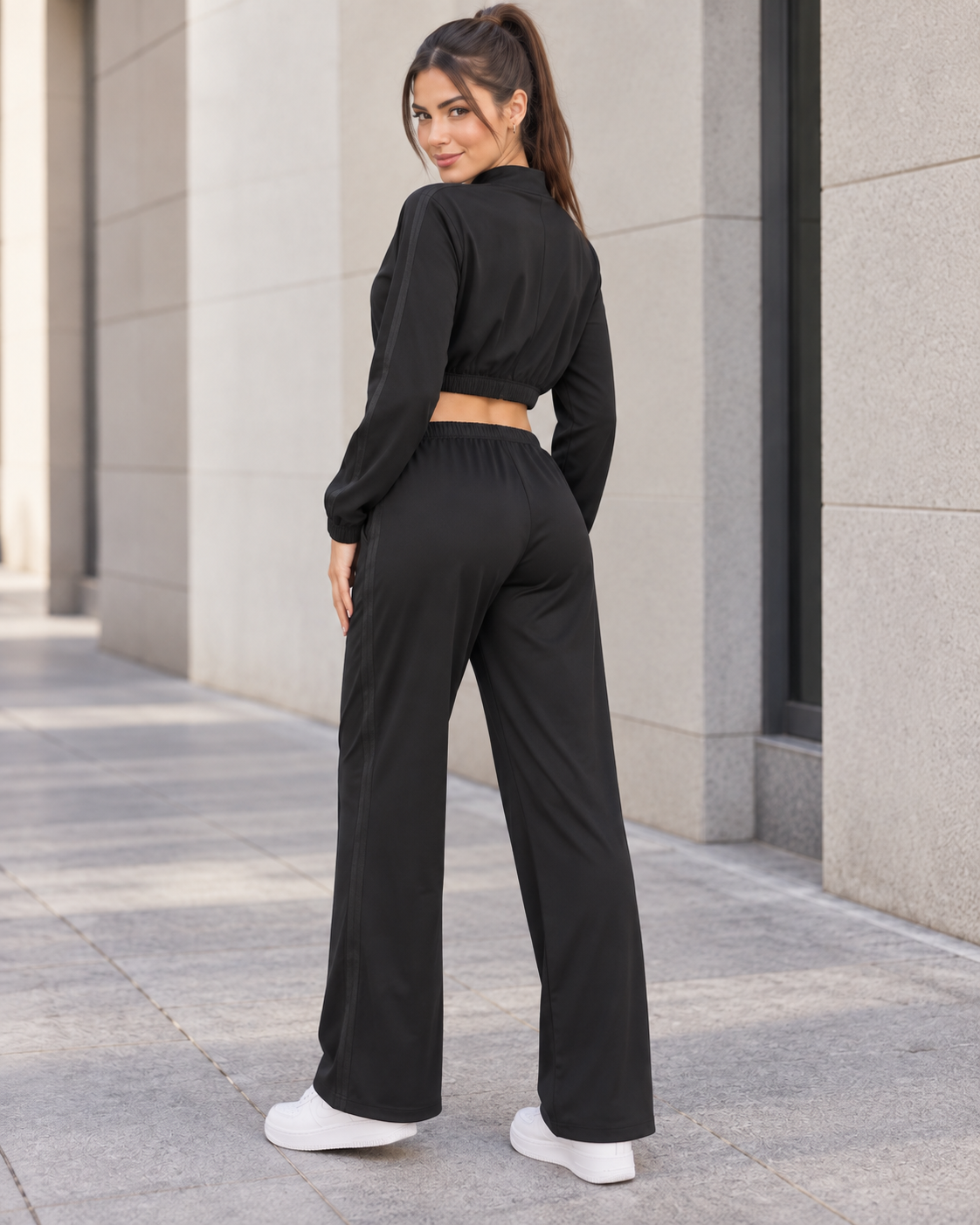 Conjunto Deportivo Mujer Palazzo con Bolsillos Chaqueta Crop - LQ1012