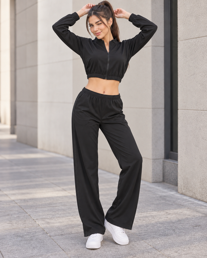 Conjunto Deportivo Mujer Palazzo con Bolsillos Chaqueta Crop - LQ1012