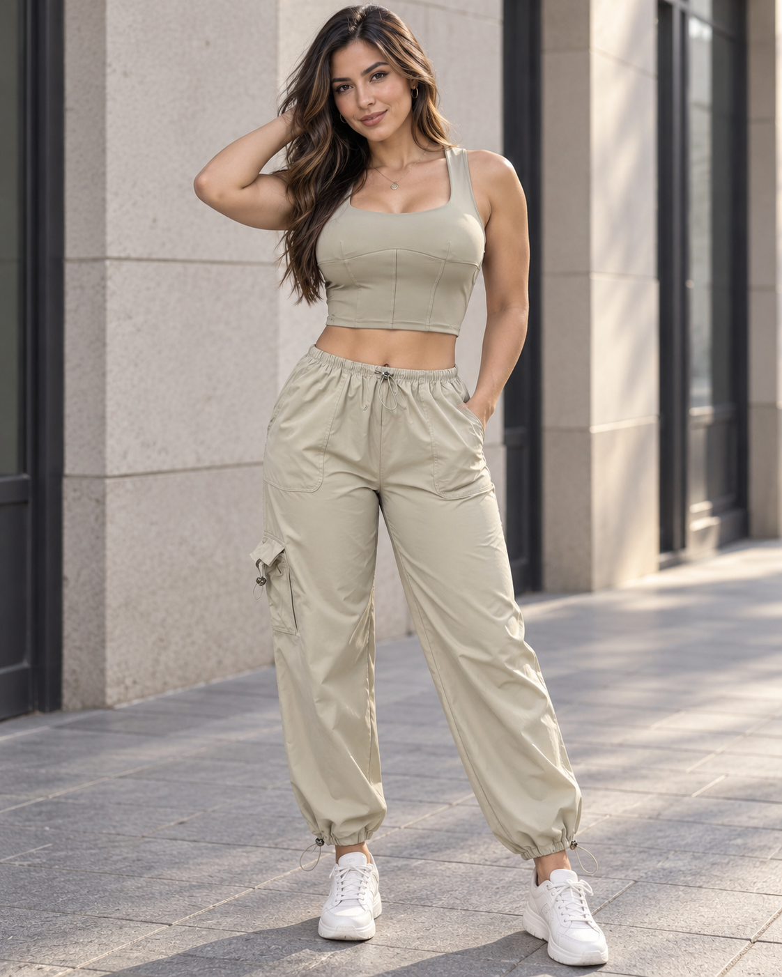 Conjunto Mujer Top Ajustado y Pantalón Cargo con Cordón - LQ1042