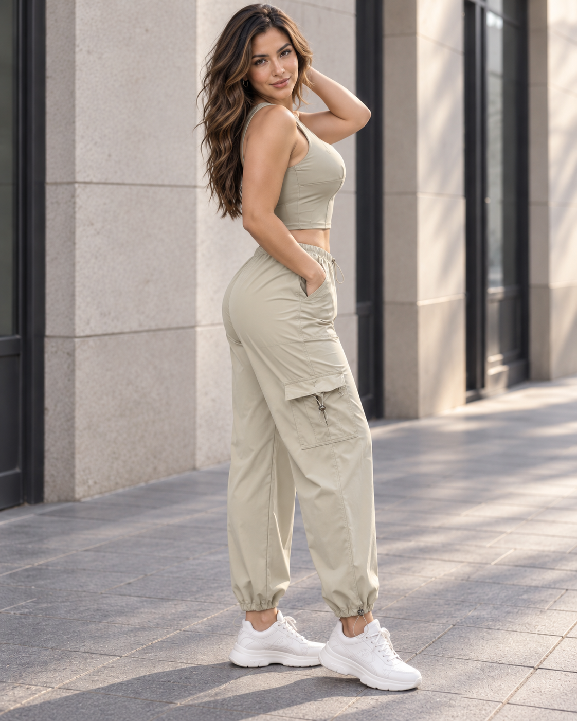Conjunto Mujer Top Ajustado y Pantalón Cargo con Cordón - LQ1042