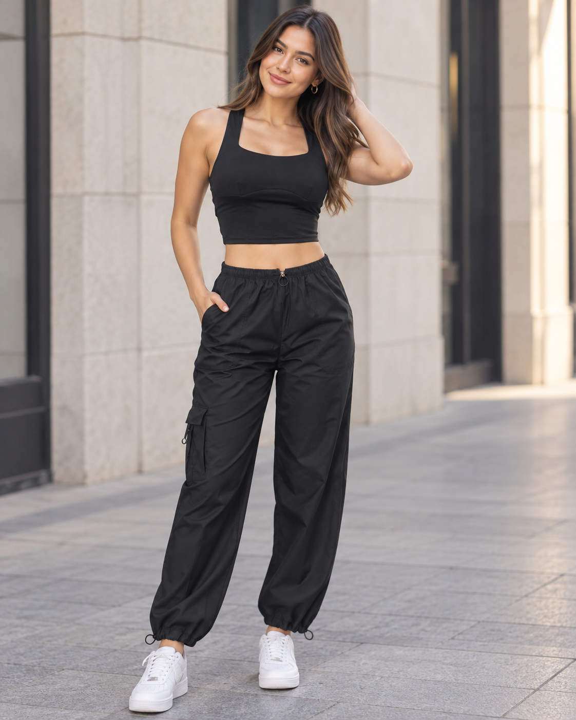 Conjunto Mujer Top Ajustado y Pantalón Cargo con Cordón - LQ1042