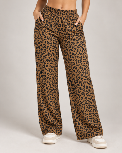 Pantalón Palazzo Mujer Animal Print con Bolsillos Elasticado - LQ1050