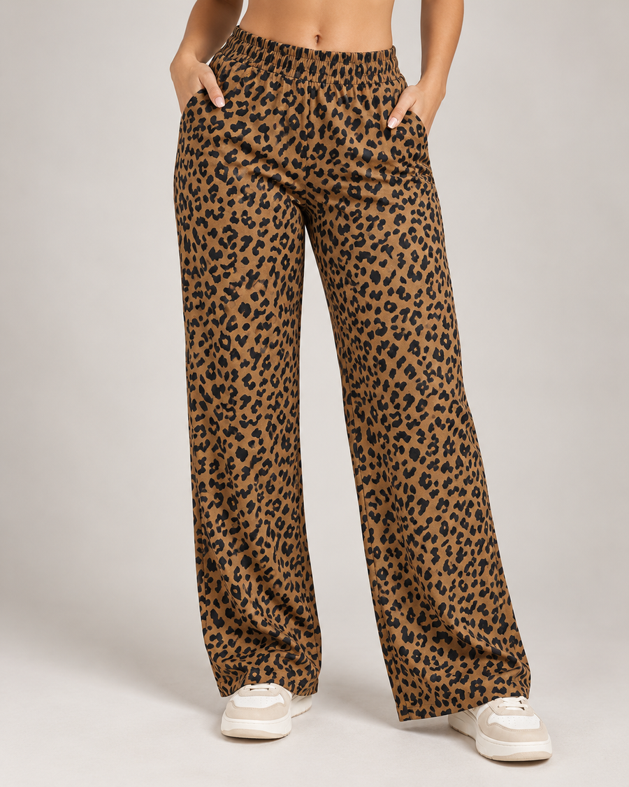Pantalón Palazzo Mujer Animal Print con Bolsillos Elasticado - LQ1050