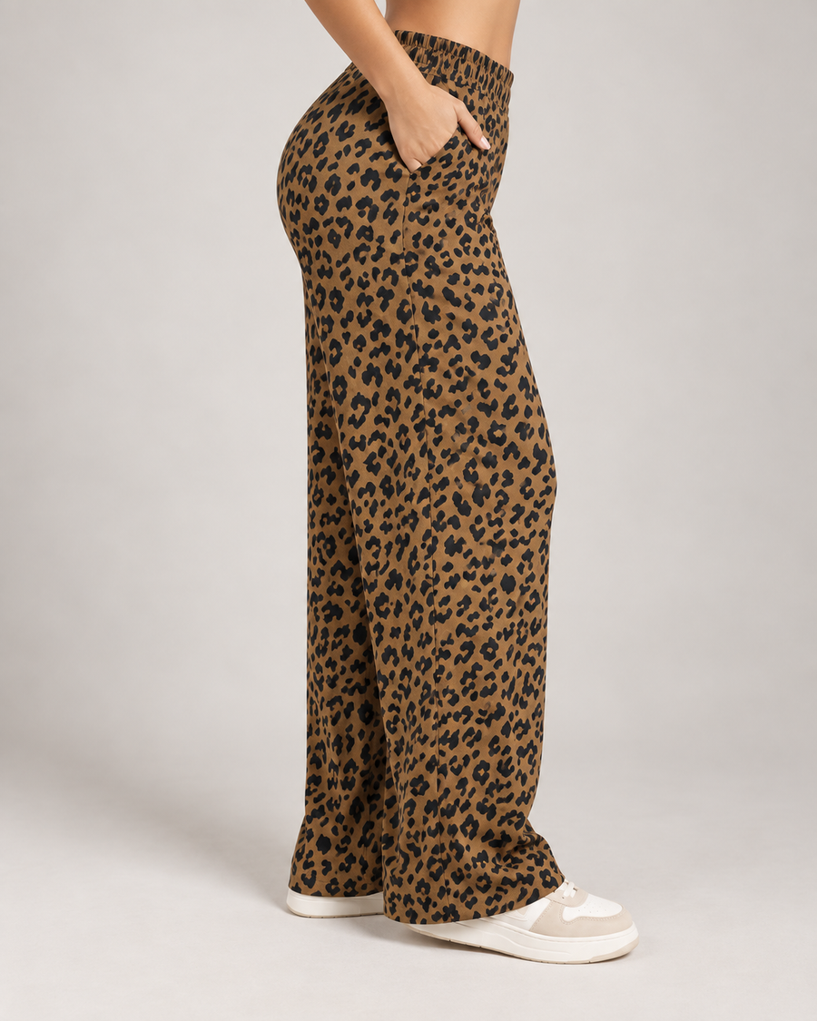 Pantalón Palazzo Mujer Animal Print con Bolsillos Elasticado - LQ1050