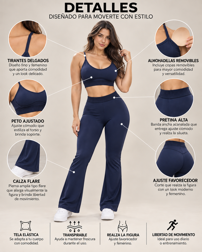 Set Deportivo Mujer Peto y Calza Flare Pretina Contrastante - LQ1055