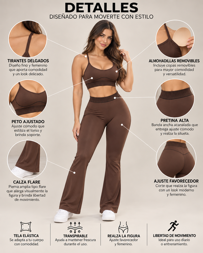 Set Deportivo Mujer Peto y Calza Flare Pretina Contrastante - LQ1055