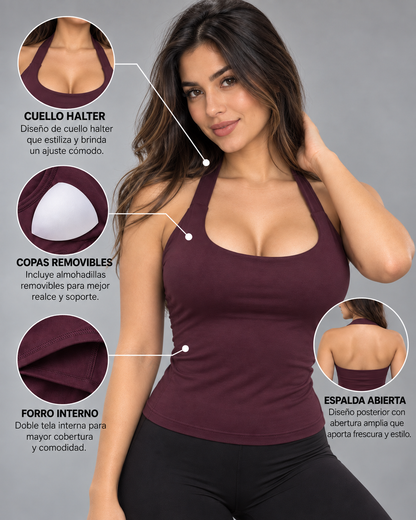 Peto Largo Fitness Mujer Entallado Cuello Halter - YJ337