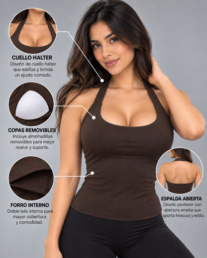 Peto Largo Fitness Mujer Entallado Cuello Halter - YJ337