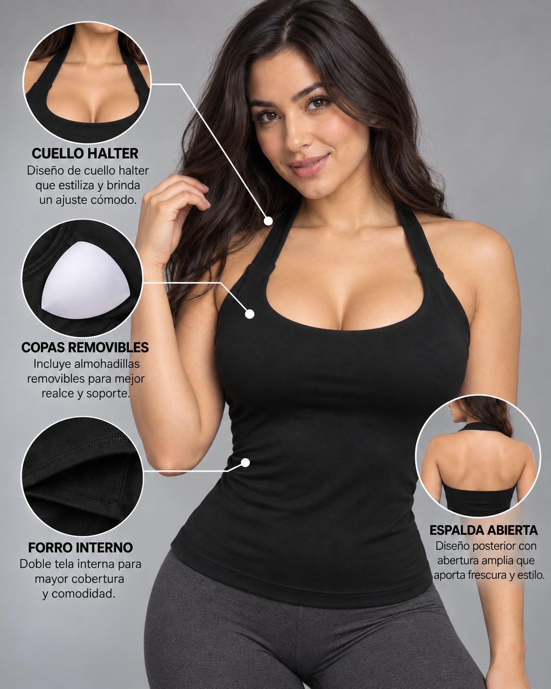 Peto Largo Fitness Mujer Entallado Cuello Halter - YJ337