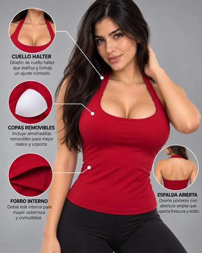Peto Largo Fitness Mujer Entallado Cuello Halter - YJ337
