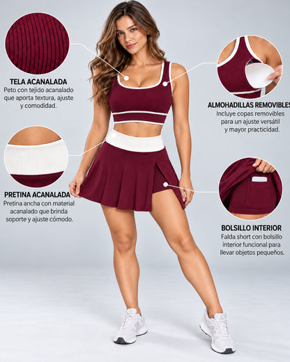 Conjunto Deportivo Mujer Top Peto y Falda Short Tenis Padel - YJ356