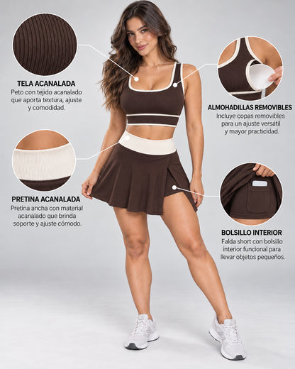 Conjunto Deportivo Mujer Top Peto y Falda Short Tenis Padel - YJ356