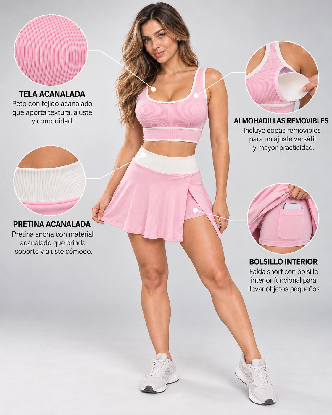 Conjunto Deportivo Mujer Top Peto y Falda Short Tenis Padel - YJ356