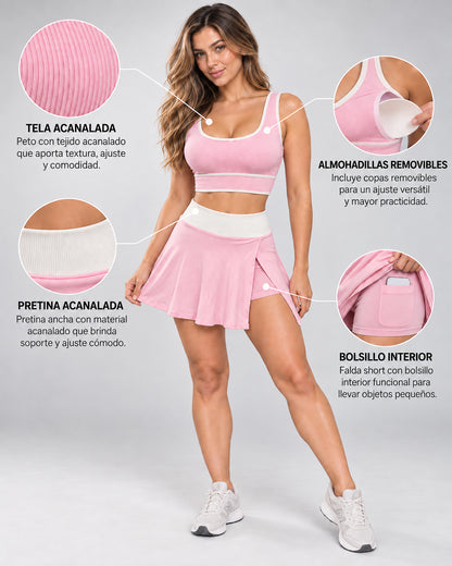 Conjunto Deportivo Mujer Top Peto y Falda Short Tenis Padel - YJ356