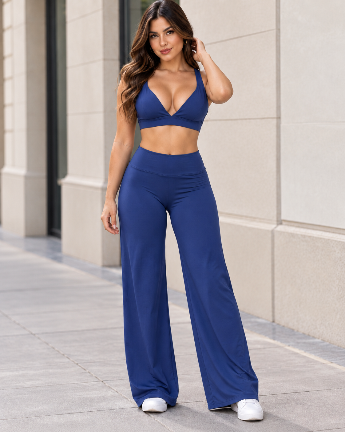 Set Mujer Palazzo Corte Corazón Top Peto Relleno Removible - YJ359