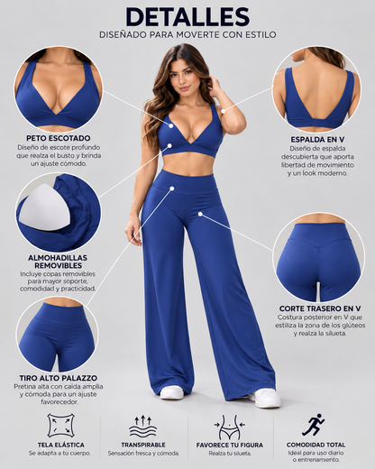 Set Mujer Palazzo Corte Corazón Top Peto Relleno Removible - YJ359