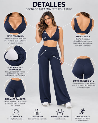 Set Mujer Palazzo Corte Corazón Top Peto Relleno Removible - YJ359