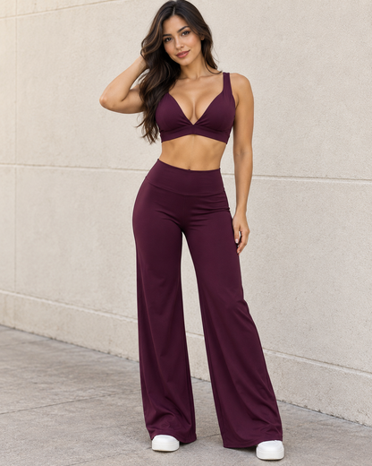 Set Mujer Palazzo Corte Corazón Top Peto Relleno Removible - YJ359