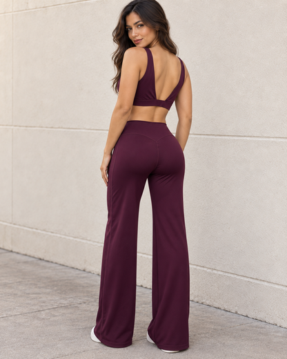 Set Mujer Palazzo Corte Corazón Top Peto Relleno Removible - YJ359