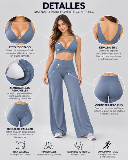 Set Mujer Palazzo Corte Corazón Top Peto Relleno Removible - YJ359