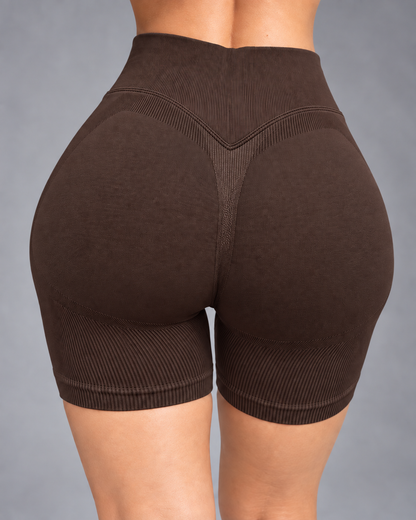 Short Fitness Mujer Tiro Alto Fruncido Levanta Glúteos - YJ360